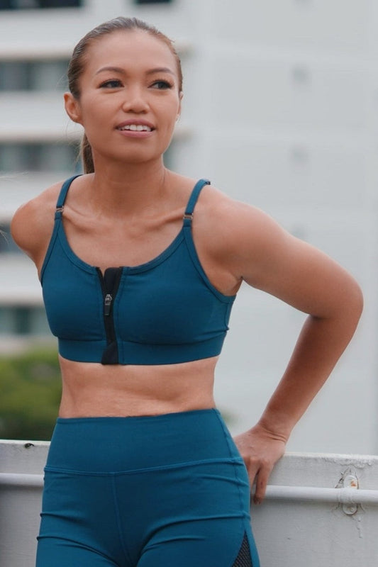 Vicky Zip Up Sports Bra in Teal