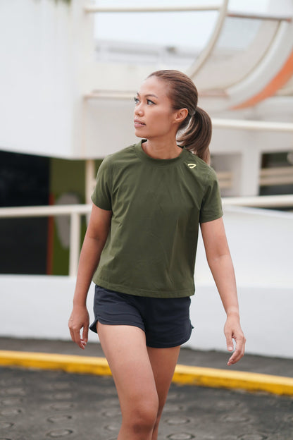 Billie Cropped Tee Olive Green